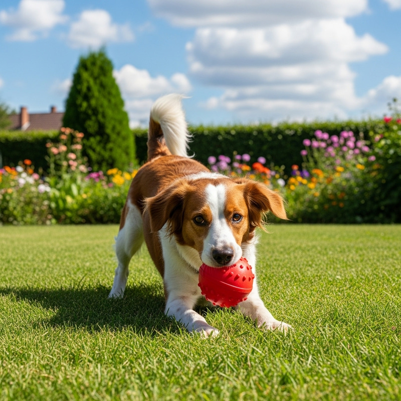Adorable Dog with Short Fur Playing with Red Ball Adorable Dog with Short Fur Playing with Red Ball