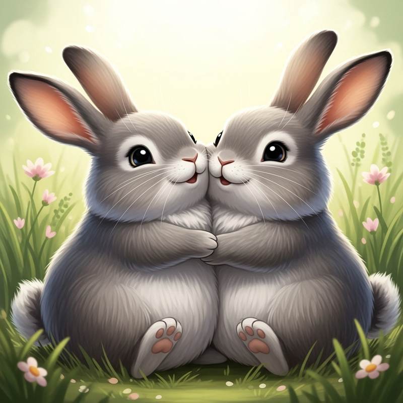 Heartwarming Image of Chubby Rabbits Embracing Heartwarming Image of Chubby Rabbits Embracing