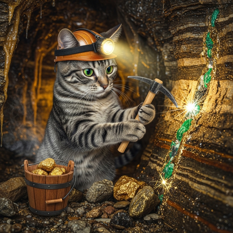 Cat Mining: Adorable Feline Excavating with Pickaxe