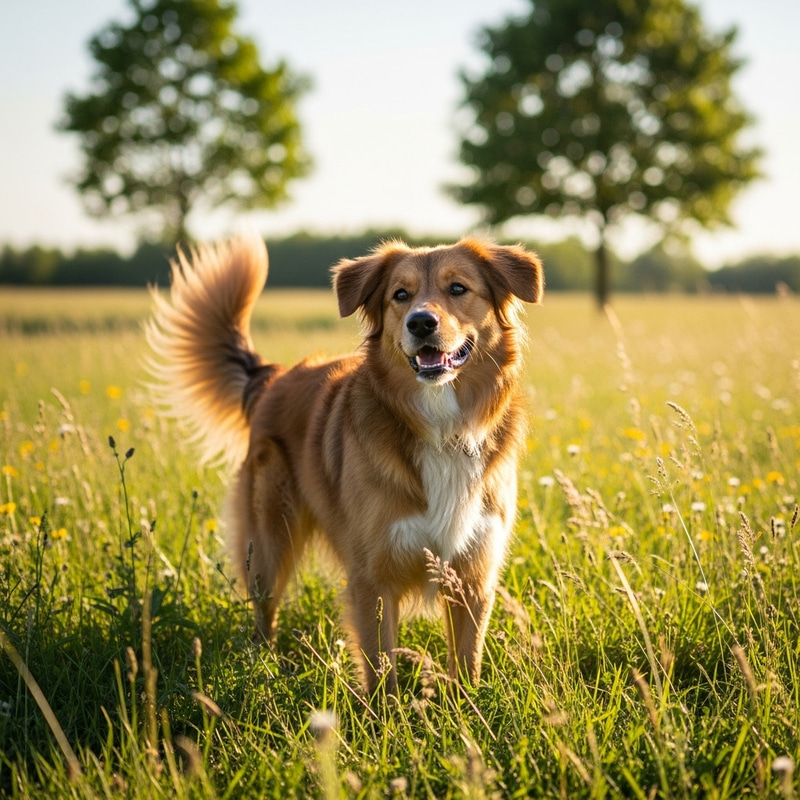 Medium-Sized Shiny Coat Dog in Sunny Meadow Medium-Sized Shiny Coat Dog in Sunny Meadow