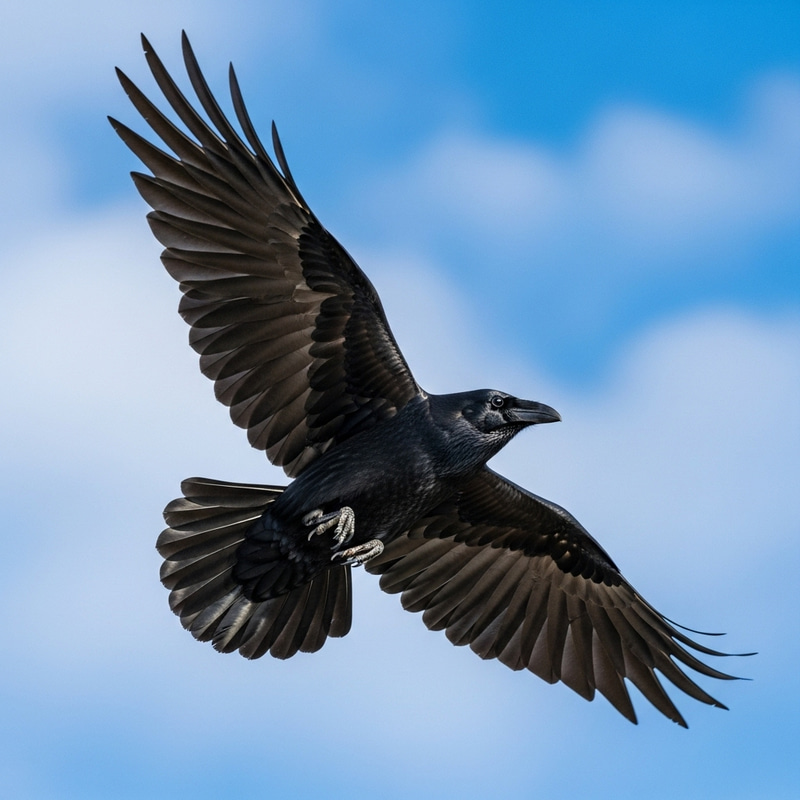 Majestic Raven Spreading Wings: Powerful Flight Scene Majestic Raven Spreading Wings: Powerful Flight Scene