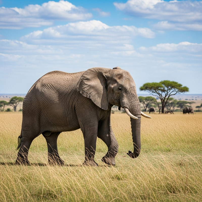 Majestic Elephant in Natural Habitat - Serene Savanna Scene Majestic Elephant in Natural Habitat - Serene Savanna Scene