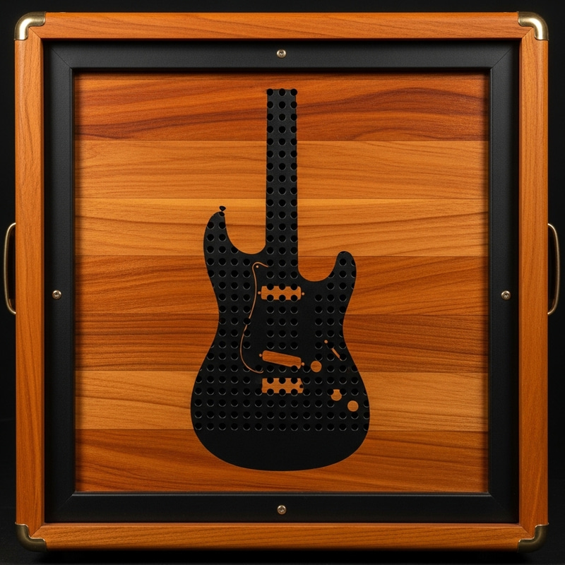 Handcrafted Wooden Guitar Cabinet with Guitar-Shaped Front Panel Handcrafted Wooden Guitar Cabinet with Guitar-Shaped Front Panel
