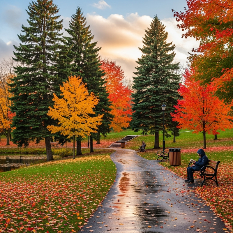 Illustration: Park Scene with Spruce and Maple Trees Illustration: Park Scene with Spruce and Maple Trees