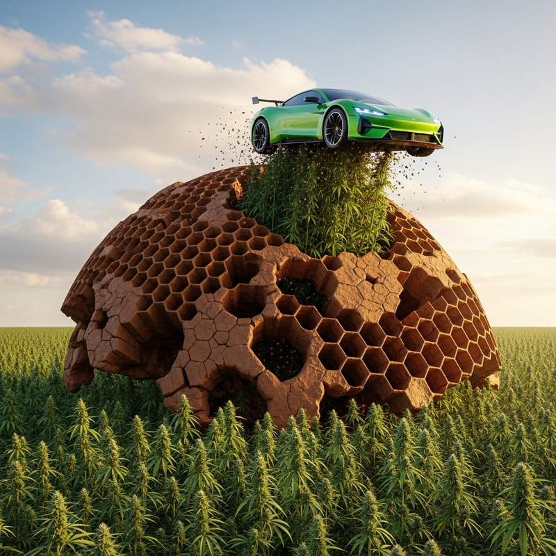 Emerging Green Car from Brown Honeycomb Structure in Field
