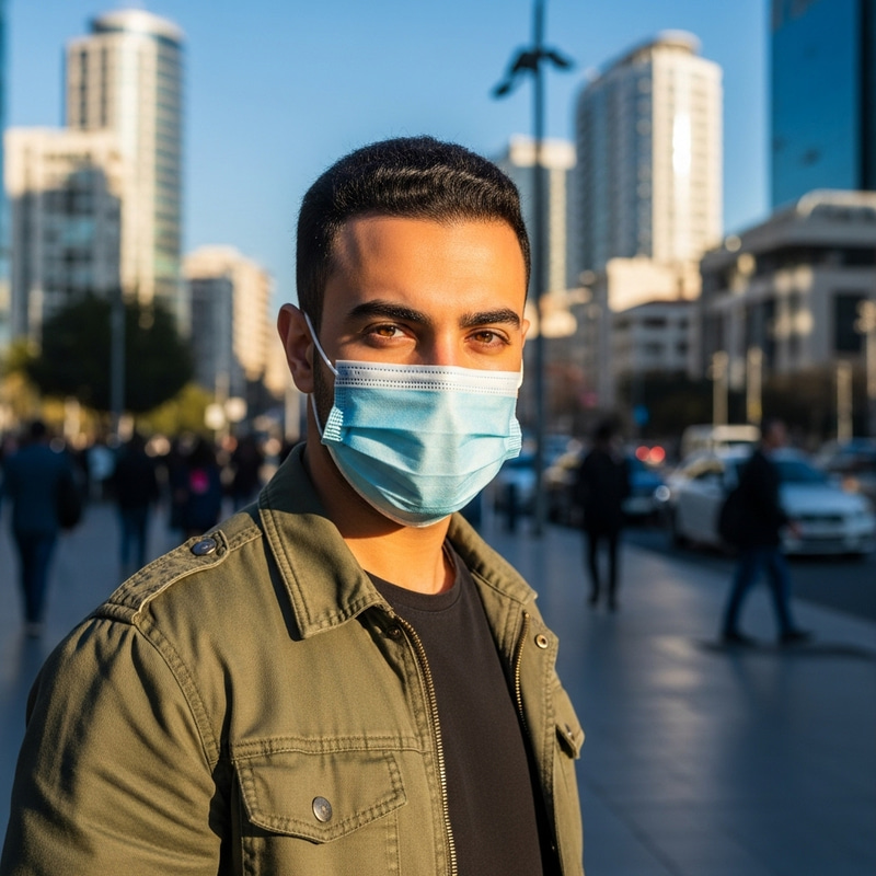 Young Man Wearing Face Mask
