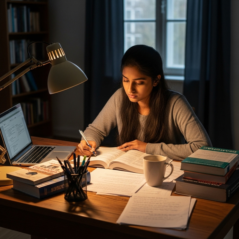Serious Asian Woman Studying
