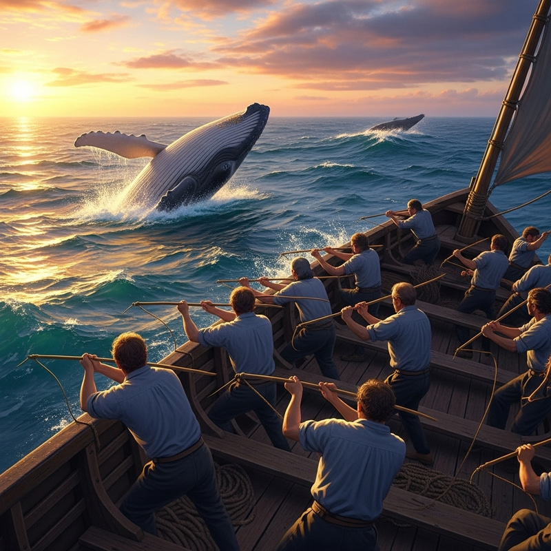 Whale Hunt: Exciting Boat Action on Vast Sea