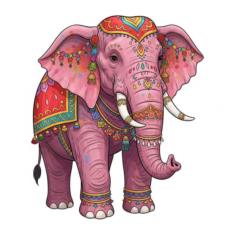 Pink Elephant with Indian Decorations Pink Elephant with Indian Decorations