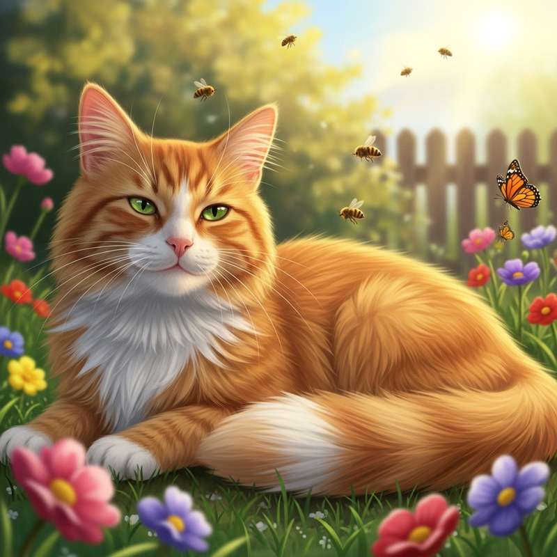 Beautiful Orange Tabby Cat Enjoying Sunshine in Garden Beautiful Orange Tabby Cat Enjoying Sunshine in Garden