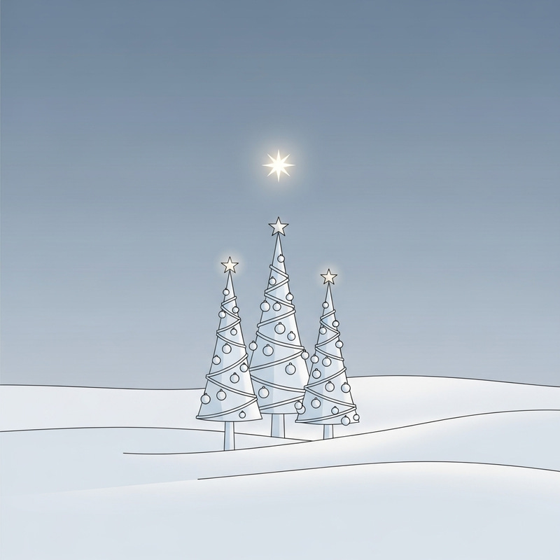 Minimalistic Christmas Trees in Serene Snow Landscape Minimalistic Christmas Trees in Serene Snow Landscape