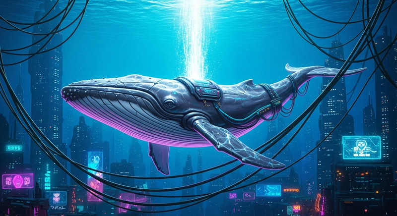 Famous Cyberpunk Whale Illuminated in Neon Waters