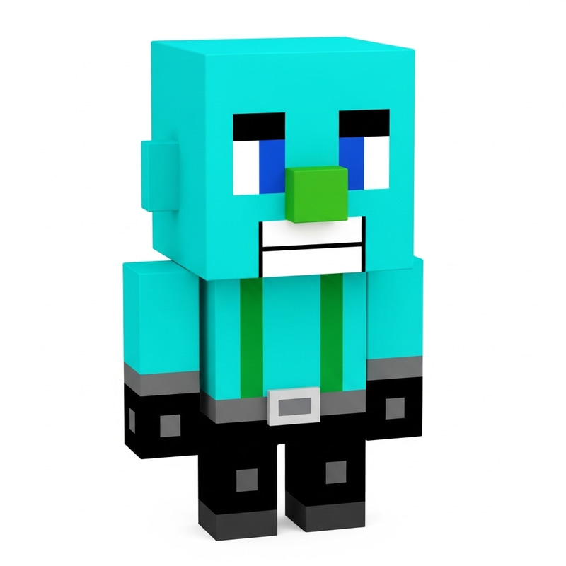 Pixelated Minecraft-Style Character Illustration in Cyan and Green Pixelated Minecraft-Style Character Illustration in Cyan and Green
