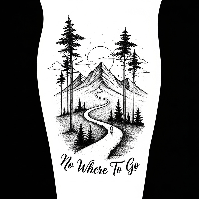 No Where To Go Tattoo Design | Mountain & Trail Theme No Where To Go Tattoo Design | Mountain & Trail Theme