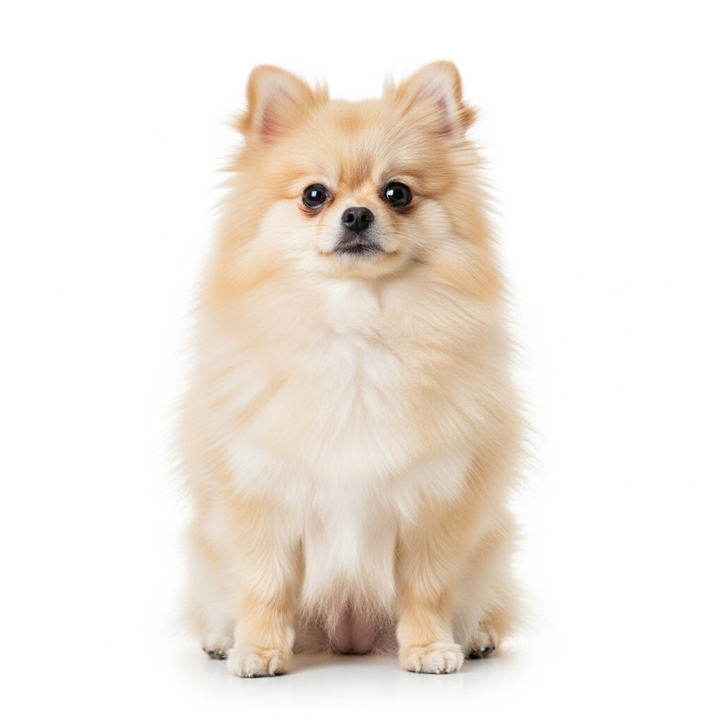 Fluffy Cream-Colored Pomeranian Dog Sitting Attentively Fluffy Cream-Colored Pomeranian Dog Sitting Attentively