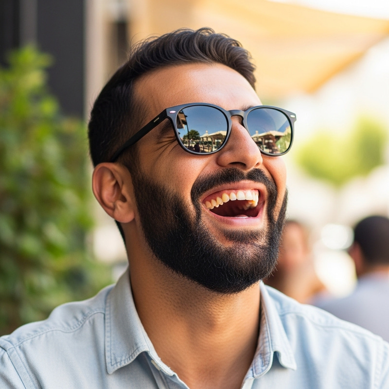 Middle-Eastern Man Wearing Black Sunglasses Laughing