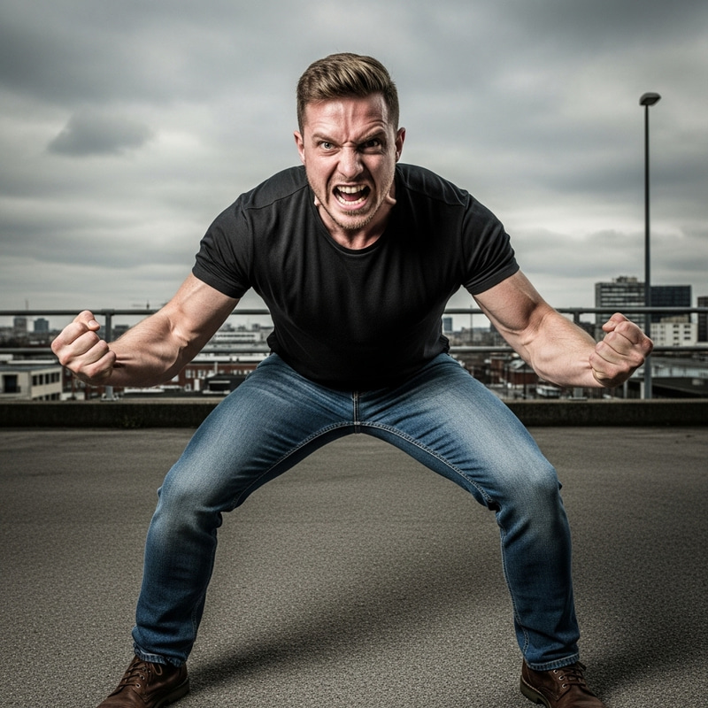 Motivated Angry Man Powering Through Challenges