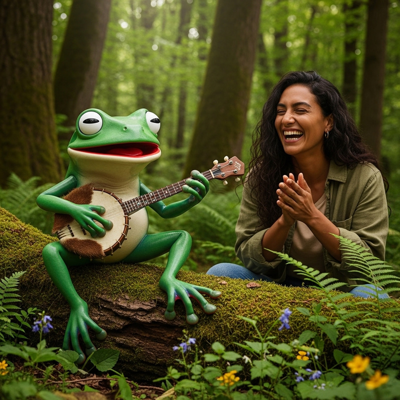 Kermit the Frog performing with Real Person in Forest Kermit the Frog performing with Real Person in Forest