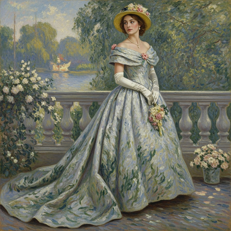 Stunning Woman in Monet-Inspired Dress