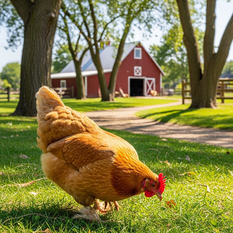 Vibrant Chicken Roaming in Countryside - Golden Feathers Vibrant Chicken Roaming in Countryside - Golden Feathers
