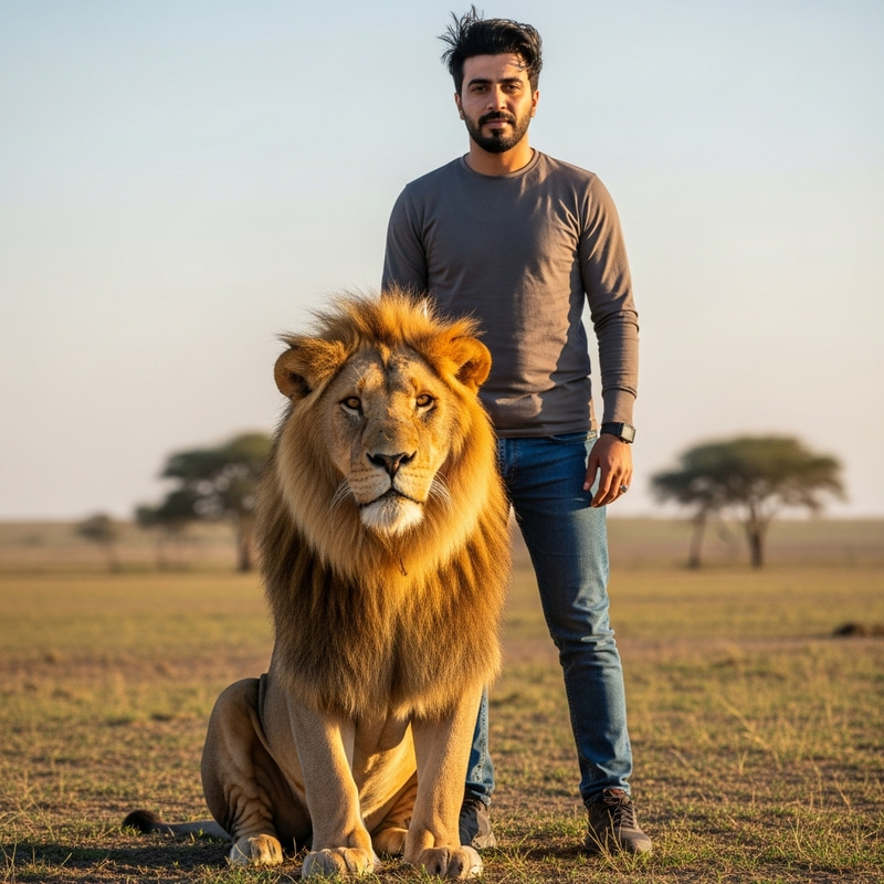 Incredible Bond: Man with Lion in the Wild Incredible Bond: Man with Lion in the Wild