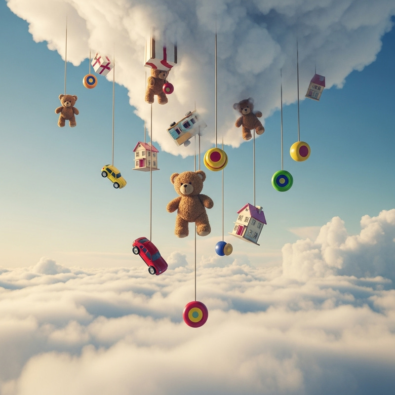 Big Toys Falling From the Sky: Whimsical Toy Deluge