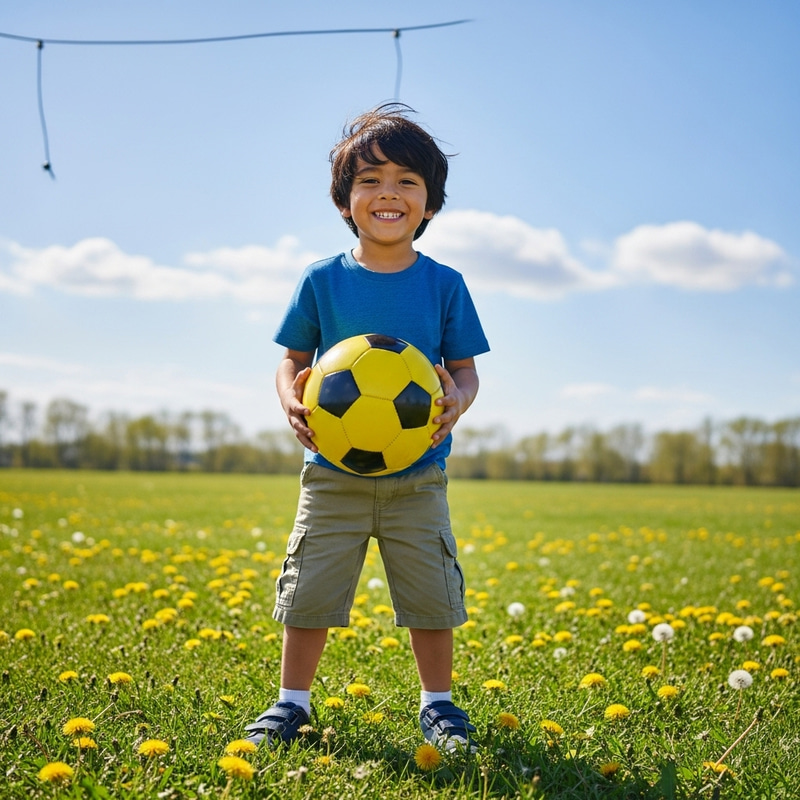 Happy Hispanic Boy Playing with Soccer Ball | Outdoor Childhood Joy Happy Hispanic Boy Playing with Soccer Ball | Outdoor Childhood Joy