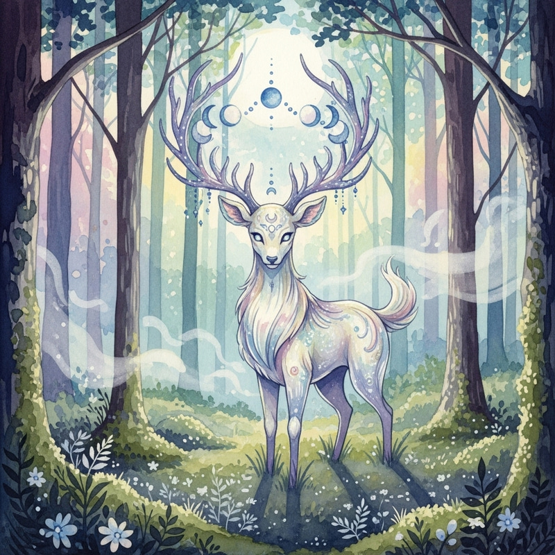 Majestic Mystical Creature in Dreamy Watercolor Forest Majestic Mystical Creature in Dreamy Watercolor Forest
