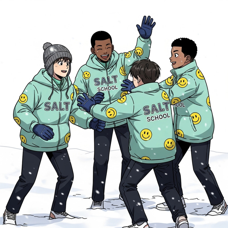 Fun Mint Snow Fight with Smiling Boys at SALT School Fun Mint Snow Fight with Smiling Boys at SALT School