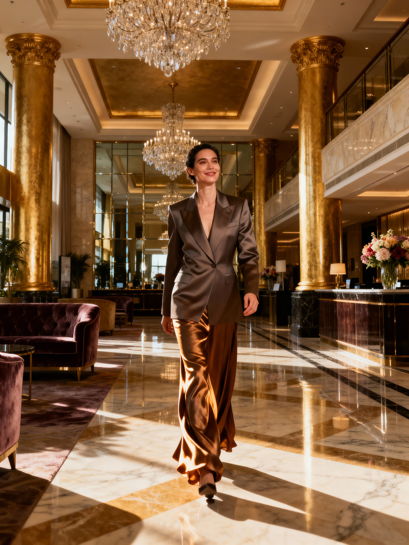 Luxury Lifestyle Portrait in Opulent Hotel Lobby