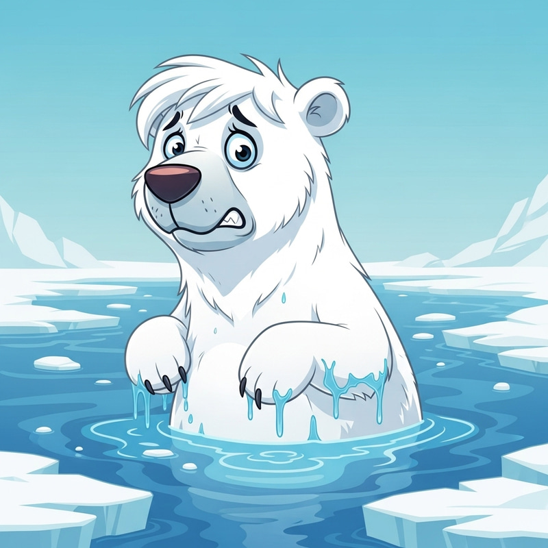 Melting Polar Bear Cartoon - Impact of Climate Change in a Lighthearted Style Melting Polar Bear Cartoon - Impact of Climate Change in a Lighthearted Style