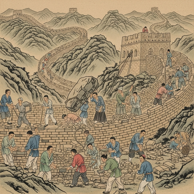 Ancient Chinese Art: Workers Building the Great Wall