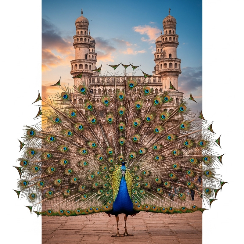 Peacock and Charminar: A Captivating Image Peacock and Charminar: A Captivating Image