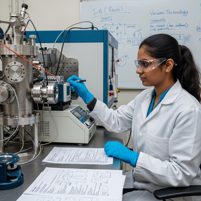Female Physicist in Vacuum Technology Lab Female Physicist in Vacuum Technology Lab