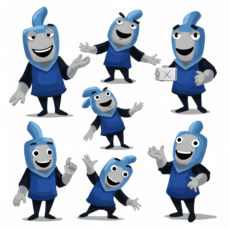 Playful Blue and Grey Mascot Design | Guide and Helper Playful Blue and Grey Mascot Design | Guide and Helper