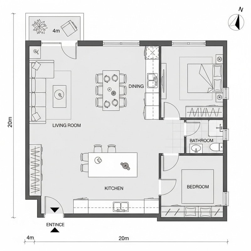 Minimalist 4x20m House Floor Plan by Zeidler & Lim Minimalist 4x20m House Floor Plan by Zeidler & Lim