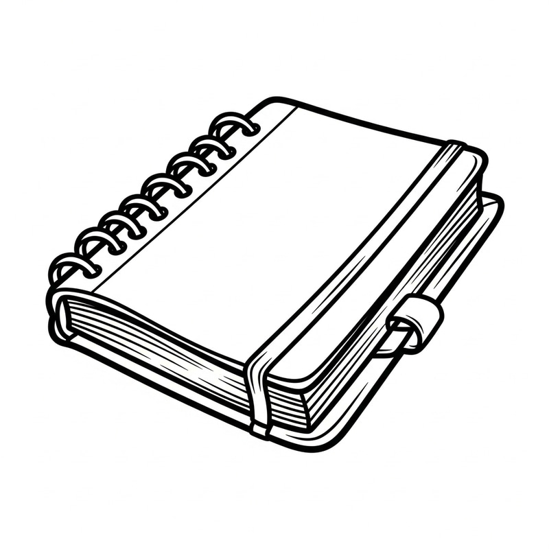 Detailed Notebook Black & White Line Drawing Detailed Notebook Black & White Line Drawing