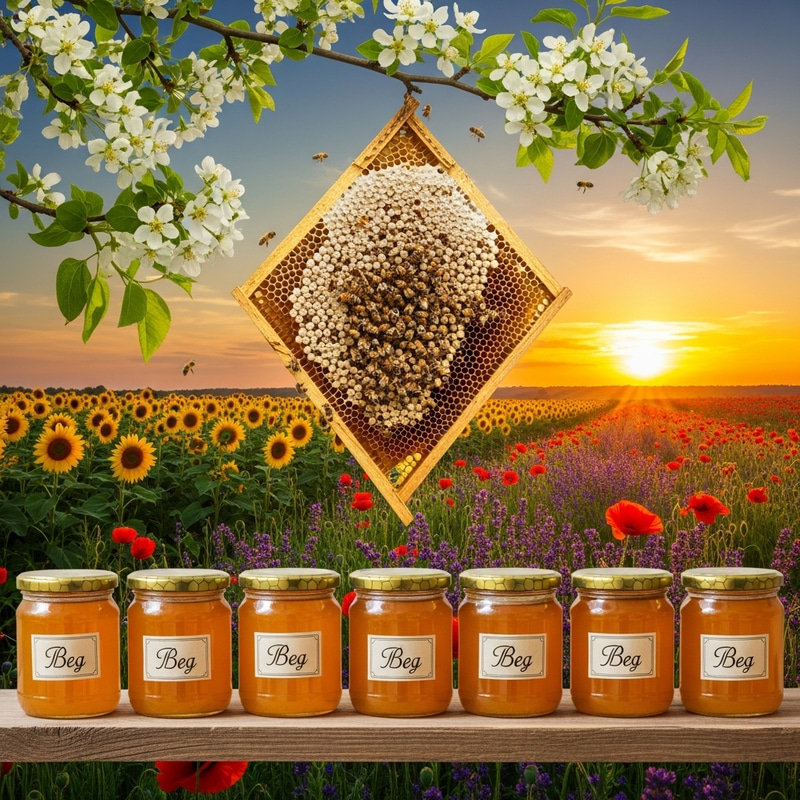 Honeycomb Beauty: Sunset, Bees & Jars of Honey Honeycomb Beauty: Sunset, Bees & Jars of Honey