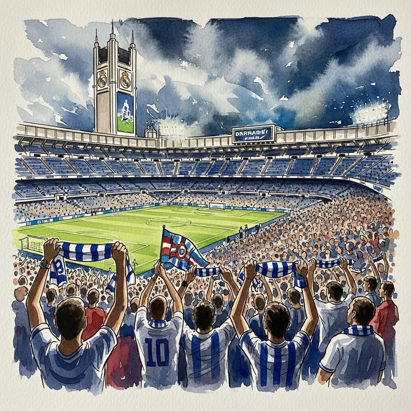 Santiago Bernabéu in Watercolor: Match Day Energy Santiago Bernabéu in Watercolor: Match Day Energy
