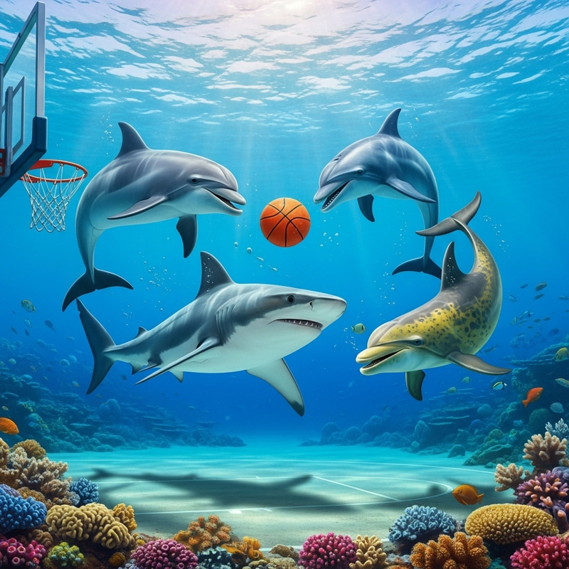 Cool Shark Plays Basketball with Dolphins Cool Shark Plays Basketball with Dolphins