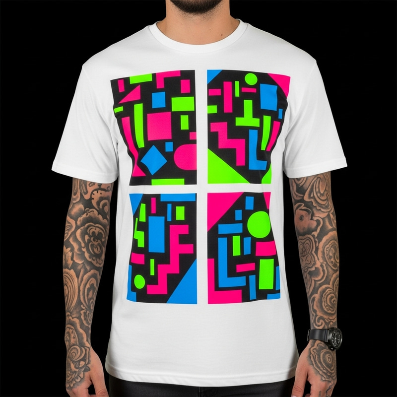 Funky Neon Geometric Shapes T-Shirt Design Funky Neon Geometric Shapes T-Shirt Design