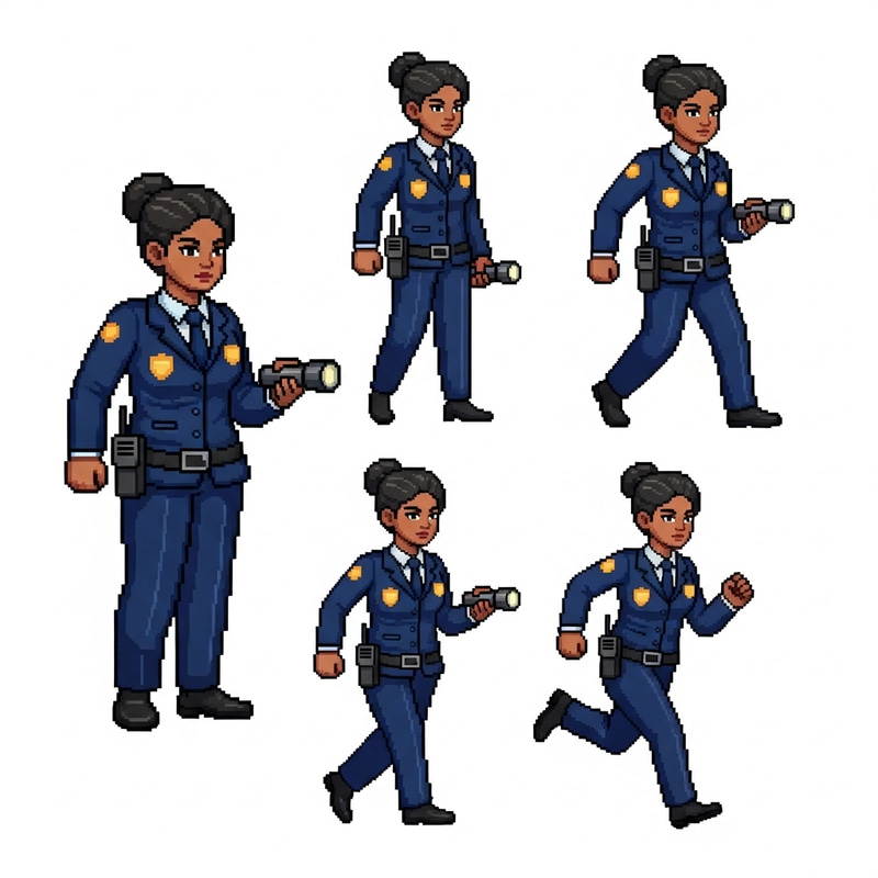 Security Guard Girl Pixel Art Sprites