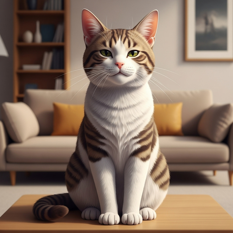 Tranquil Domestic Cat with White and Brown Fur Tranquil Domestic Cat with White and Brown Fur