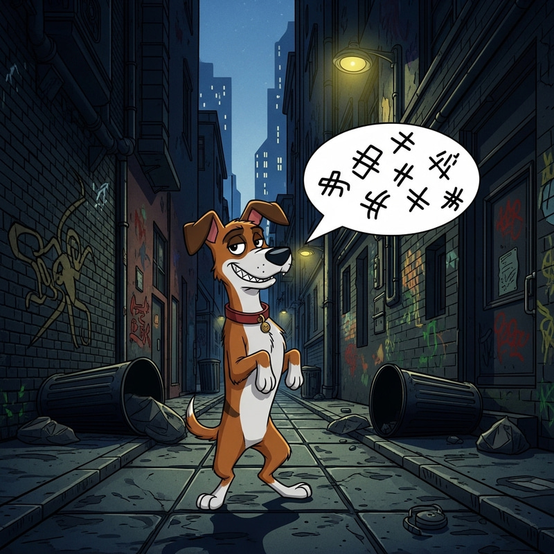 Cartoon Alley Dog Character Illustration in Urban Setting Cartoon Alley Dog Character Illustration in Urban Setting