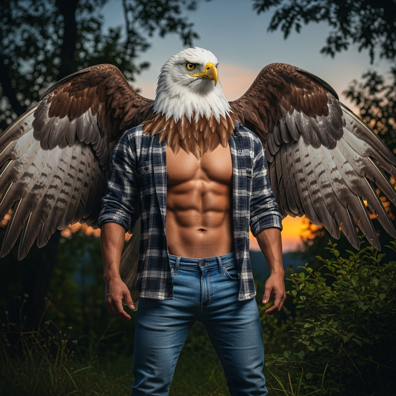 Human-Eagle Hybrid in Enchanting Forest Setting