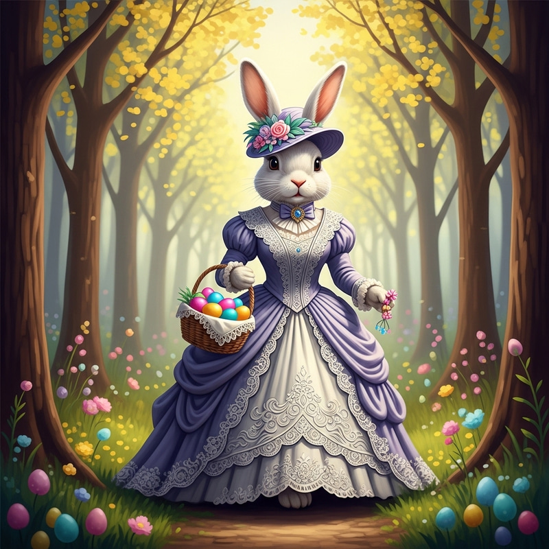 Radiant Forest Stroll with Easter Rabbit & Couture Dress Radiant Forest Stroll with Easter Rabbit & Couture Dress