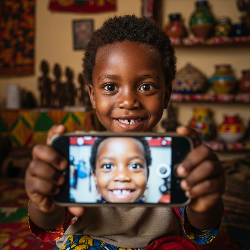 Young African Child Taking Selfie Young African Child Taking Selfie