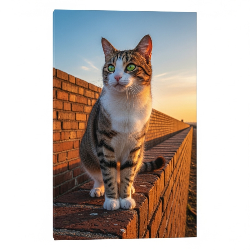 Majestic Cat Balancing on Elegant Brick Wall Majestic Cat Balancing on Elegant Brick Wall