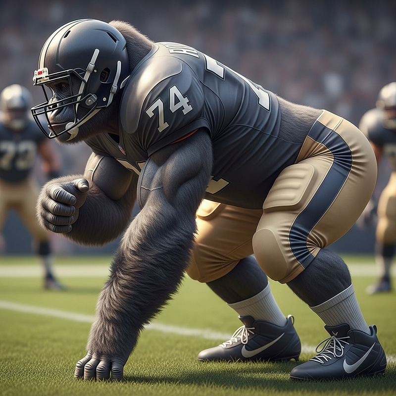Gorilla Football Lineman Stance | Intense Three-Point Ready Posture Gorilla Football Lineman Stance | Intense Three-Point Ready Posture