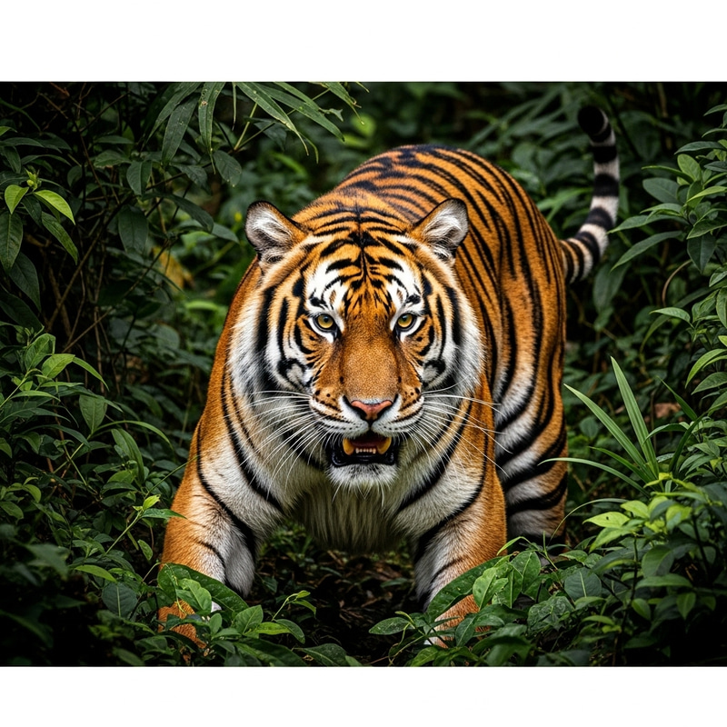 Fierce Tiger in Vibrant Jungle - Capture Wildlife with Precision Fierce Tiger in Vibrant Jungle - Capture Wildlife with Precision